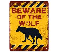 Print Crafted Impression Faite - Beware of The Wolf | Vintage Jardin en métal Pancarte | Panneau Chien Husky Sibérien