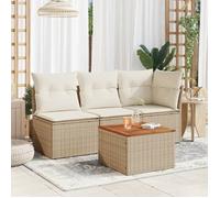 ""Printemps 2026 Soldes""Beige Meuble d'extérieur Table de balcon Table de jardin - beige 55x55x37 cm résine tressée et bois acacia 2_