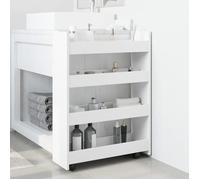 ""Printemps 2026 Soldes""Blanc Îlot de Cuisine Desserte Chariot de rangement étroit à 4 niveaux en bois d'ingénierie blanc 2_881562