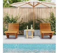 ""Printemps 2026 Soldes""Marron Fauteuil Long d'appoint - pour jardin - Transat 2 pcs Marron 154x60x74 cm Bois d'Acacia Massif 2_19982