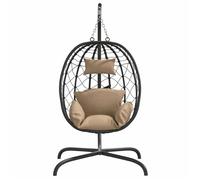 ""Printemps 2026 Soldes""Taupe Fauteuil suspendu avec coussin en polyrotin et acier taupe 2_518560
