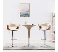 ""Printemps/été 2025"" Tabourets de bar lot de 2 - SOLOMON - crème bois courbé et similicuir - 53x48x(88-109) cm LV691
