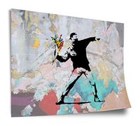 Printistico Banksy Man Throwing Flowers Activism Poster - Street Art moderne, Chambre à coucher, Impression d’art non encadrée, Murale - A4, A3, A2, A1, A0, XXL