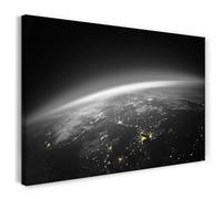 Printistico Impression sur toile (120x80 cm) La Terre vue d'en haut - photographie spatiale, planète Terre avec lumières - univers, cadre en bois véritable avec crochet,