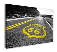 Printistico Impression sur toile (120x80 cm) Route 66 USA - America Highway Photography, route avec logo, cadre en bois véritable avec crochet,