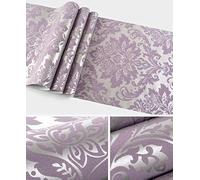 Prior.choice 9,5X0,53M Papier peint de luxe en damas 6 couleurs avec texture embossée et floquée non tissé pour chambre à coucher et salon 1,73' L x 9,5 m = 5,035 ㎡ (54 pi.ca.) (Violet)
