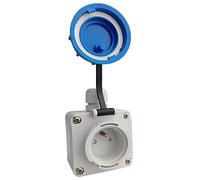 Prise 16 A 230 V 2P+PE avec couvercle, prise industrielle hermétique pour montage en saillie avec raccord vissé, étanche IP68 pour l'intérieur et l'extérieur
