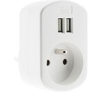 Prise 16A 2P+T + 2 ports USB 3,4A - Blanc - Zenitech Blanc G