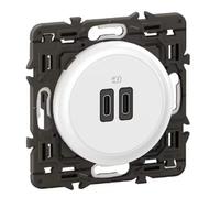 LEGRAND - Prise USB-C Double Céliane - 2 Ports USB-C 3A/20W - Recharge Tous Types d'Equipements Electroniques - Prêt à Installer - Blanc