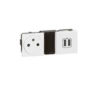 - Prise 2P+T 16A + chargeur 2 USB-A précablée 5 modules - Mosaic - blanc