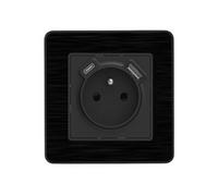 Zenitech - Prise 2P+T 16A USB A + USB-C 2,4A complet - métal Noir brossé Kouro Noir G