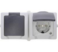 Kopp Prise de courant double Nautic 137056002 - 2P+T avec clapet, étanche, horizontale, gris