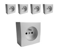 Prise 2P+T en saillie - ZENITECH - Lot de 5 - 16A - 3680W - 230V - Chrome - Mécanisme sans vis - Certifié NF et CE