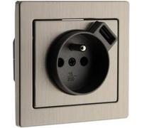 Prise 2P+T + USB encastrable Inox Art'Flat - Zenitech G