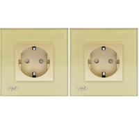 Prise à encastrer simple PNI WP101G avec cadre en verre Doré 16 A 3000 W (Lot de 2)