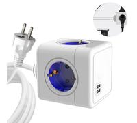 Prise adaptateur 7 en 1 étendue avec double port USB haute puissance, extension modulaire pour prises de courant supplémentaires (conception