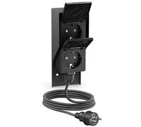 Prise apparente PIWI pour l'extérieur avec câble de 2 m, IP44, double, noire,