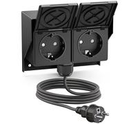 Prise apparente PIWI pour l'extérieur avec câble de 5 m, IP44, double, noire,