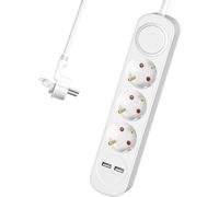 Prise avec port USB - Câble d'extension - Charge plusieurs appareils - Prises sécurisées pour enfants - 5 mètres - Blanc
