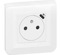 Prise avec terre et USB C, LEGRAND Mosaic, blanc