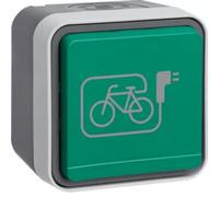 Prise Berker 47403533 SCHUKO avec couvercle rabattable vert et inscription « AP Berker W.1 » gris/gris clair