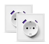 Prise BSEED Schuko encastrée avec USB C 20W, prise murale 16A avec cadre PC, prise individuelle avec griffes, 1 compartiment Blanc - Lot de 2