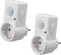 Prise ChiliTec avec détecteur de mouvement 120°, portée de 9 m, 1200 W, 230 V, adaptateur, durée de commutation réglable de 10 s à 15 min, sensibilité réglable, blanc, lot de 2