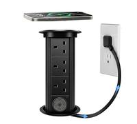 Prise Colonne Escamotable Motorisee avec Haut-Parleur et Charge sans Fil Cachee pour Plan de Travail Cuisine Bureau Table de Conference Prise de Bureau Automatique avec Ports USB(Black,C)