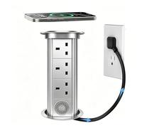 Prise Colonne Escamotable Motorisee avec Haut-Parleur et Charge sans Fil Cachee pour Plan de Travail Cuisine Bureau Table de Conference Prise de Bureau Automatique avec Ports USB(Silver,C)