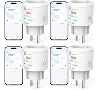 Prise Connectée Mini, 16A Intelligente Compact Prises, Compatible avec Alexa, Google Home, Contrôle à Distance, Mesure de Consommation Électrique, Contrôle Vocal, Fonction de Temps (Lot de 4)