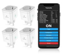 Prise connectée Wi-Fi Tasmota avec mesure de la consommation électrique, 16 A, lot de 4, fréquence 2,4 GHz