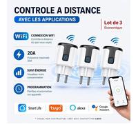 Prise connectée WiFi 20A - Prise intelligente suivi conso, contrôle à distance et commande vocale - compatible Tuya - Lot de 3
