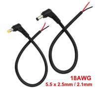 Prise d'alimentation cc 18awg, 5.5X2.1mm/2.5mm mâle, connecteur à Angle droit de 90 degrés, adaptateur de câble de bricolage, rallonge d'alimentation 29CM 5.5X2.1mm