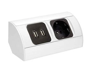 Prise d'angle ORNO AE-1310 (GS) 1 Compartiment avec Deux chargeurs USB pour Cuisine, Bureau et Plan de Travail, Montage en saillie 45 ° 3680W 16A - Produit pour Le Marché Allemand