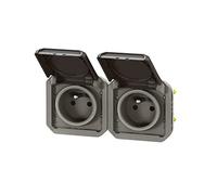 Legrand Prise de courant Plexo 069842L - double 2P+T étanche horizontale, composable, anthracite