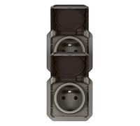 Legrand Prise de courant Plexo 069843L – 2 x 2P+T, étanche, verticale, composable – Anthracite