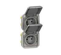 Legrand Prise double 2P+T Plexo 069563L composable étanche verticale gris