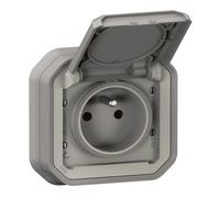 Prise de courant 2P+T complet encastré - gris - Plexo LEGRAND