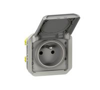 Prise de courant 2P+T étanche Plexo 16A 250V IP55 IK08 avec enjoliveur finition gris - LEGRAND - 069551L