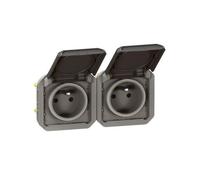 Legrand Prise de courant Plexo 069842L - double 2P+T étanche horizontale, composable, anthracite
