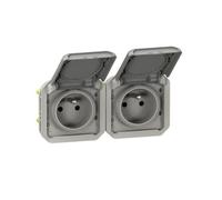 Prise de courant 2x2P+T horizontale Plexo composable gris (069562L)