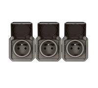Triple prise 2P+T composable étanche horizontale - anthracite - Plexo LEGRAND