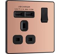 Prise de courant à commutation unique BG Electrical Evolve + 2 ports de chargement USB (2,1 A), 13 A, cuivre poli,PCDCP21U2B