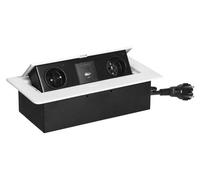 Prise de courant à encastrer - Bloc multiprise intégré - Chargeur pour appareils - Fonction rétractable - Câble de 15 mètres - Blanc