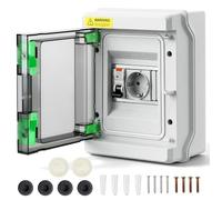 Prise de Courant avec Disjoncteur Différentiel 16A TypeA 30mA (RCBO, 1P+N) | Prise de Type C 16A 230V-IP65, Montage en Saillie pour Extérieur et Pièces Humides