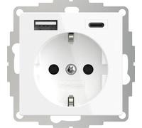Prise de courant avec fiche de sécurité 2USB inCharge PRO 55, USB A/C, 55 x 55 mm, encastrée, blanc pur brillant