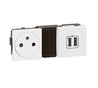 Legrand Prise de courant Mosaic 099605 – 2P+T 16A + double chargeur USB-A 5 modules précâblée blanc