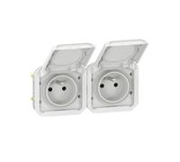 Legrand Prise de courant Plexo 069642L – 2x2P+T horizontale, composable, blanc, IP55 16A 250V