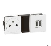 Prise de courant encastrable 2P+T + chargeur 2xUSB - LEGRAND - MOSAIC 077595 - Blanc - IP40 - Pack 2