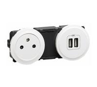 Prise de courant fort - 2P+T + chargeur double USB - Céliane LEGRAND